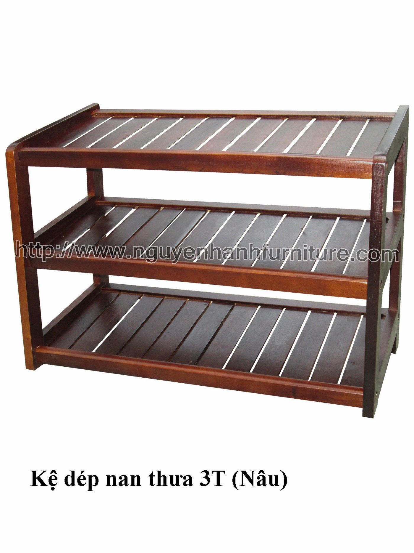 Name product: 3 storey Shoeshelf with sparse blades (Brown) - Dimensions: 62 x 30 x 45 (H) - Description: Wood natural rubber